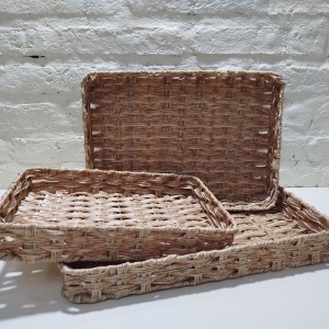 bandeja rectangular tejida plastica beige grande 29x38x5