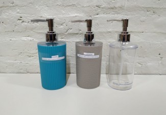 DISPENSER JABON ACRILICO TURQUESA RAYADO