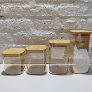 frasco cuadrado ambar tapa bambu 800ml 10x10